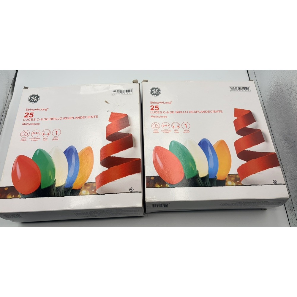 GE 25 C-9 Cool Bright Lights Christmas Lights Multi Colors 16 FT - 2 Boxes